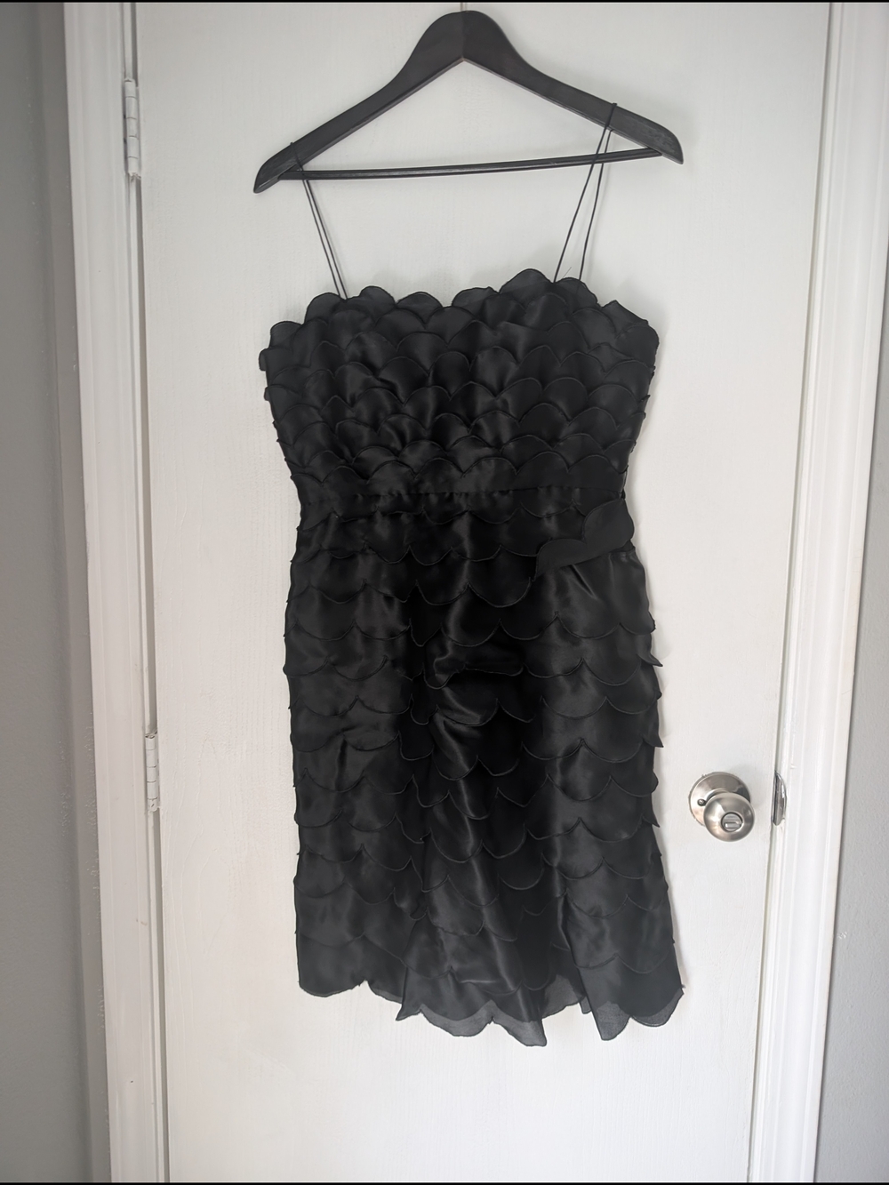 Strapless Black Scalloped Layer Cocktail Dress